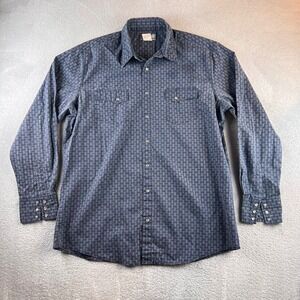 Wrangler Wrancher Mens XLT Blue Geometric Western Pearl Snap Shirt MTW1464 READ